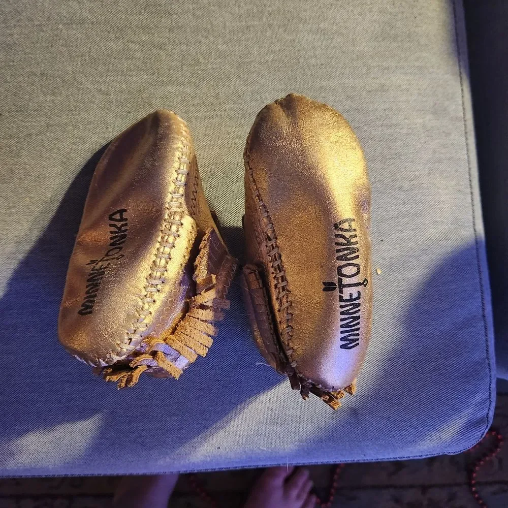 Minnetonka Gold Kids Moccasins with Fringe